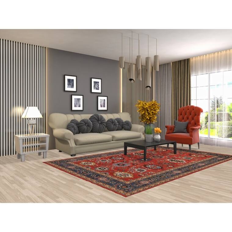 Vegetable Dye Heriz Area Rug Hand-Knotted Traditional Wool Carpet - 5'11" x 9'0"