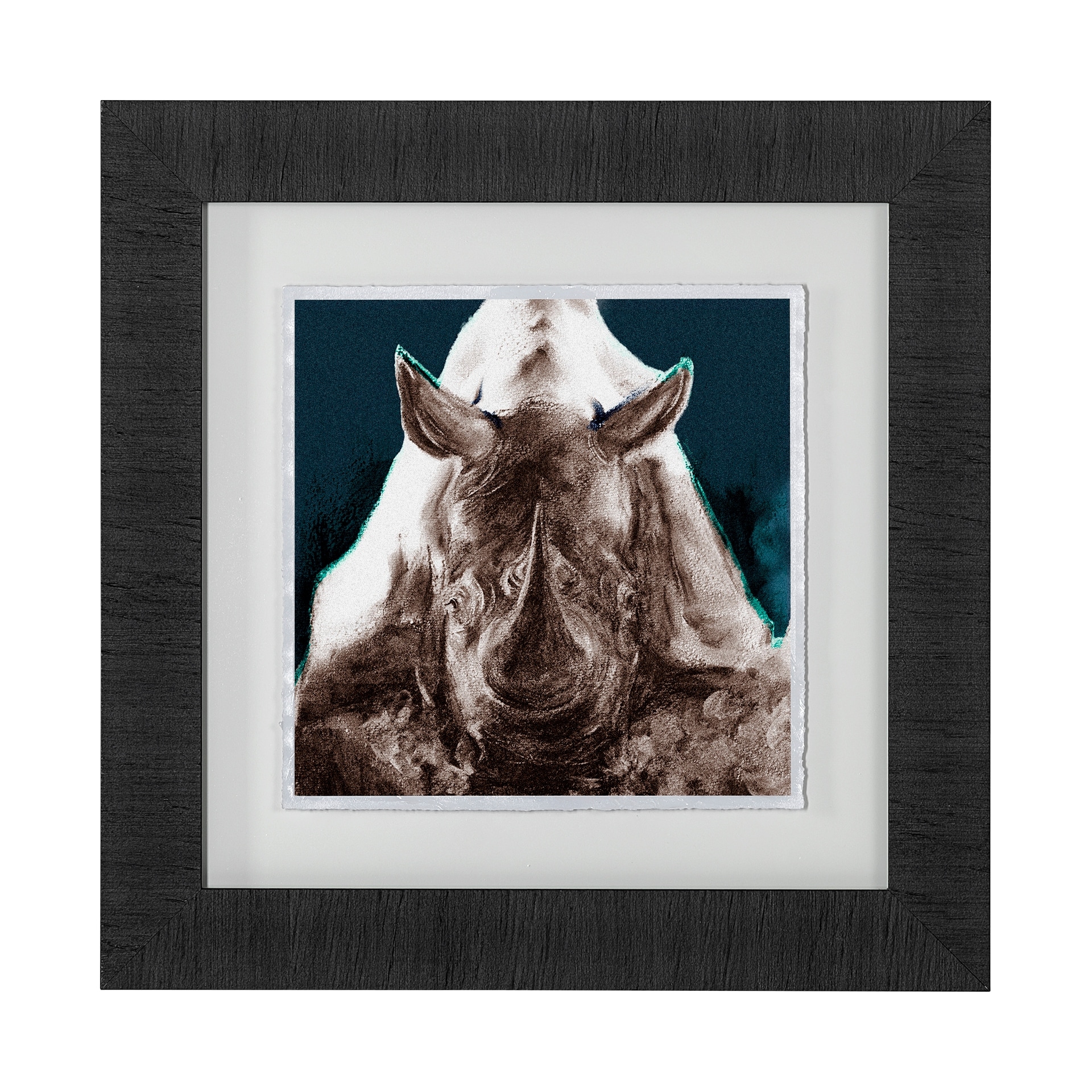 Rhino Blue by Mercana Studio a Hand Embellished Textured Framed Art Print Matted under Glass
