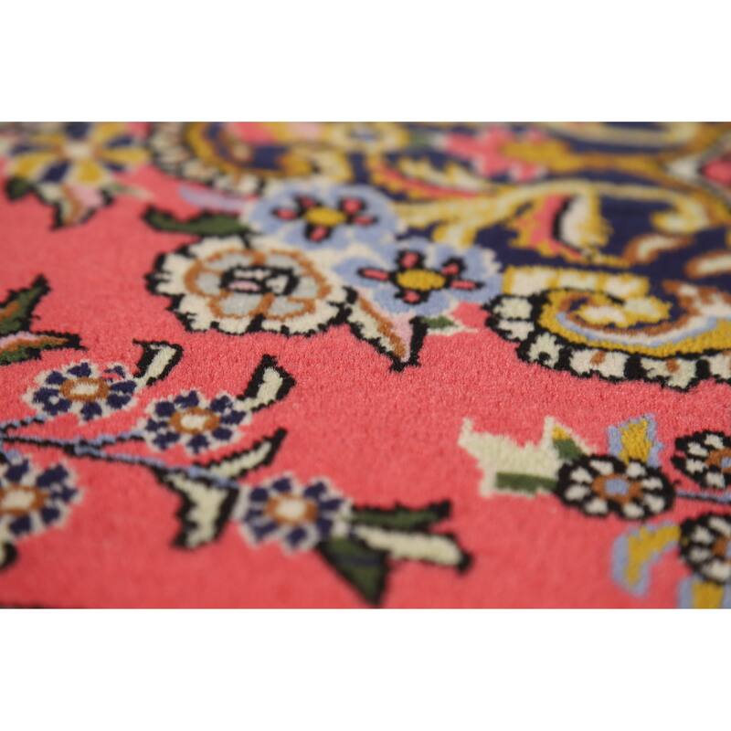 Hand Knotted Oriental Kork Wool Carpet Traditional Medallion Pink Qum Area Rug - 3' 0'' X 2' 1''