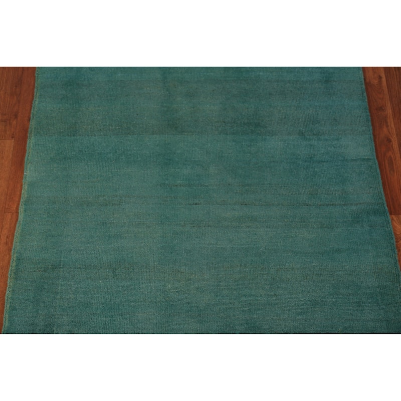 Hand Knotted Oriental 100% Wool Carpet Modern Stripe Green Gabbeh Area Rug - 4' 5'' X 3' 4''