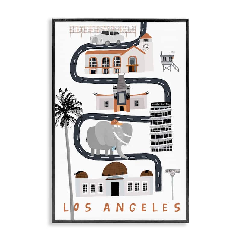 Stupell Los Angeles Whimsical Travel City Framed Giclee Art Design By Carla Daly - 12 x 18 - Black