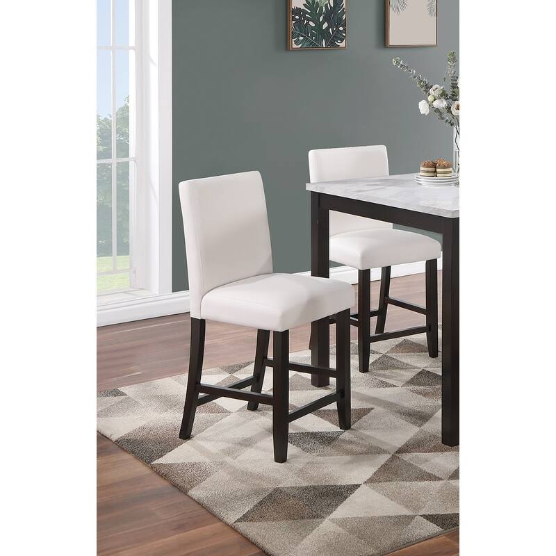 5 Pcs Counter Height Dining Set, Kitchen Dining Room Furniture Set with Faux Marble Square Table and Faux Leather Chairs