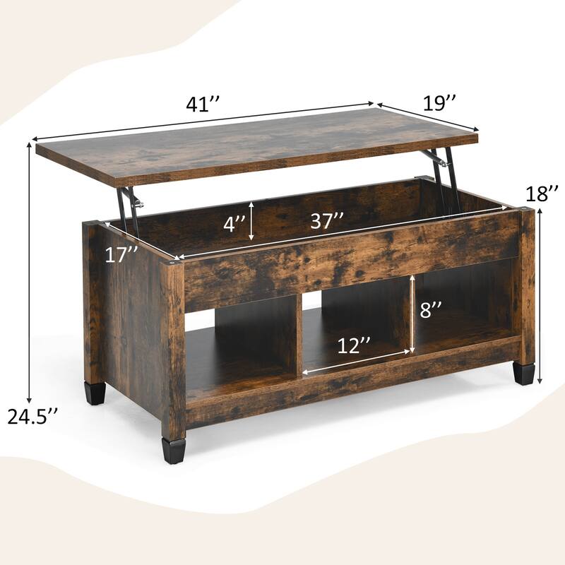 Modern Lift Top Coffee Table with Storage and Solid Wood Legs - 41" x 19.5" x (19" - 24.5")