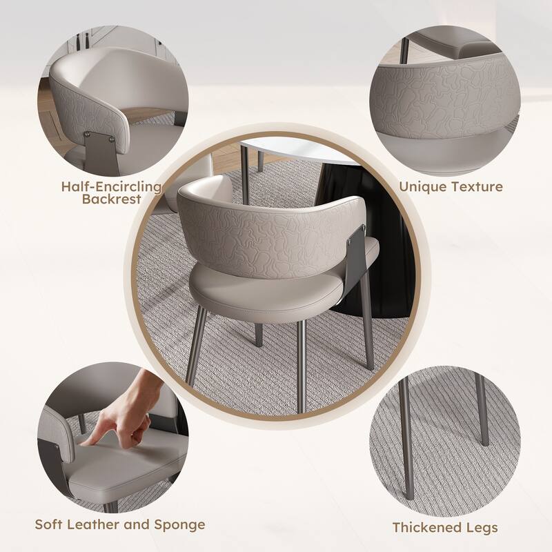 Dining Chairs Set of 2, Modern PU Leather Kitchen Chairs with Metal Legs - Ergonomic Armrests, Comfortable Sponge Cushion