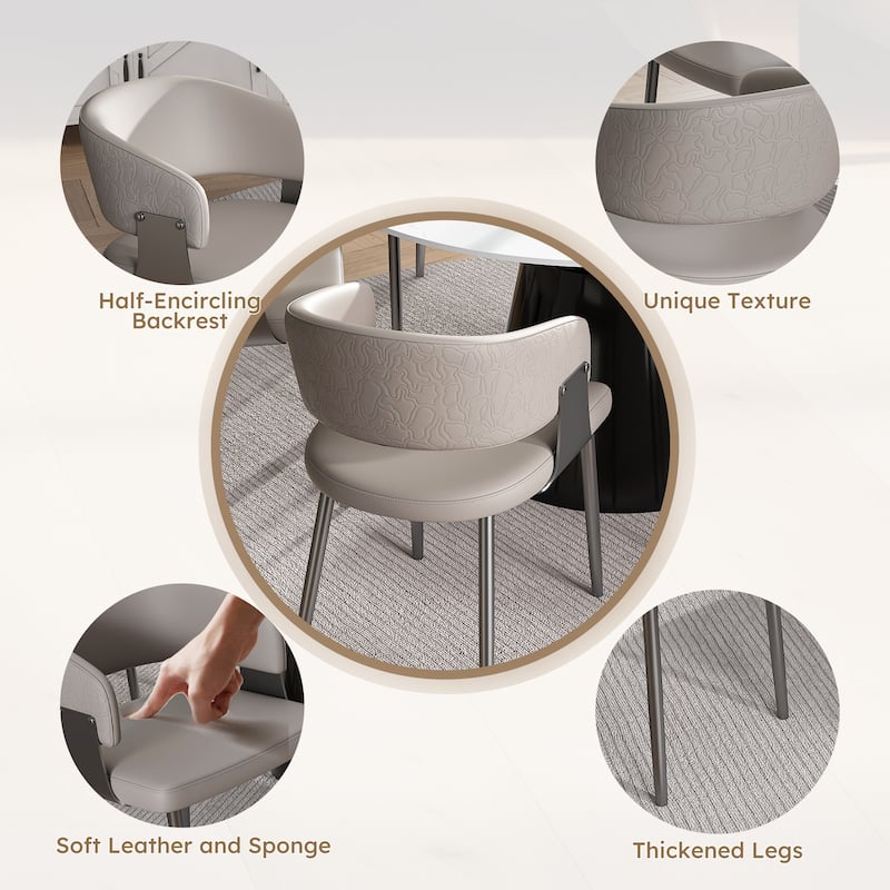 Stylish Dining Chair Set of 2, Faux Leather Armchair with Metal Frame, Modern Breakfast Nook Kitchen Chair