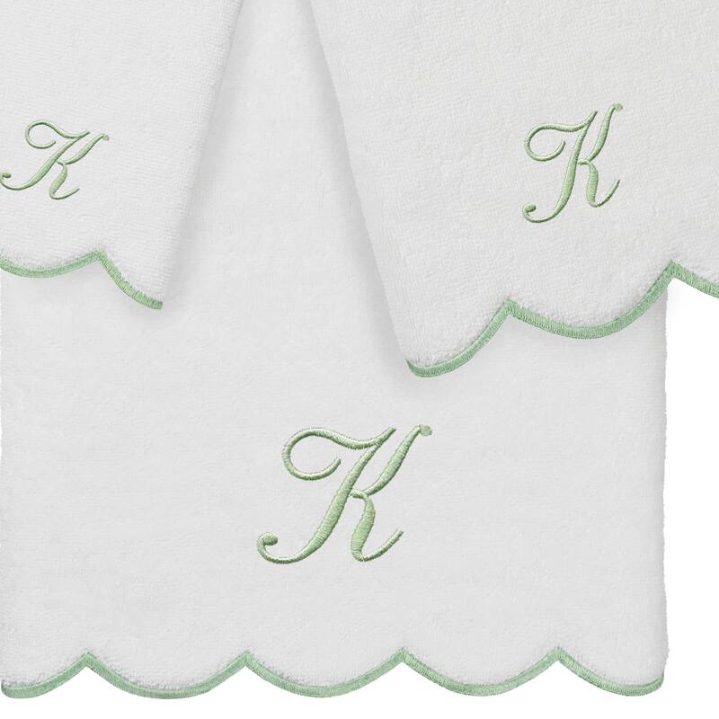Authentic Hotel and Spa 100% Turkish Cotton Green ADORNIA Scallop Personalized 3 Piece Towel Set - 3 Piece Set