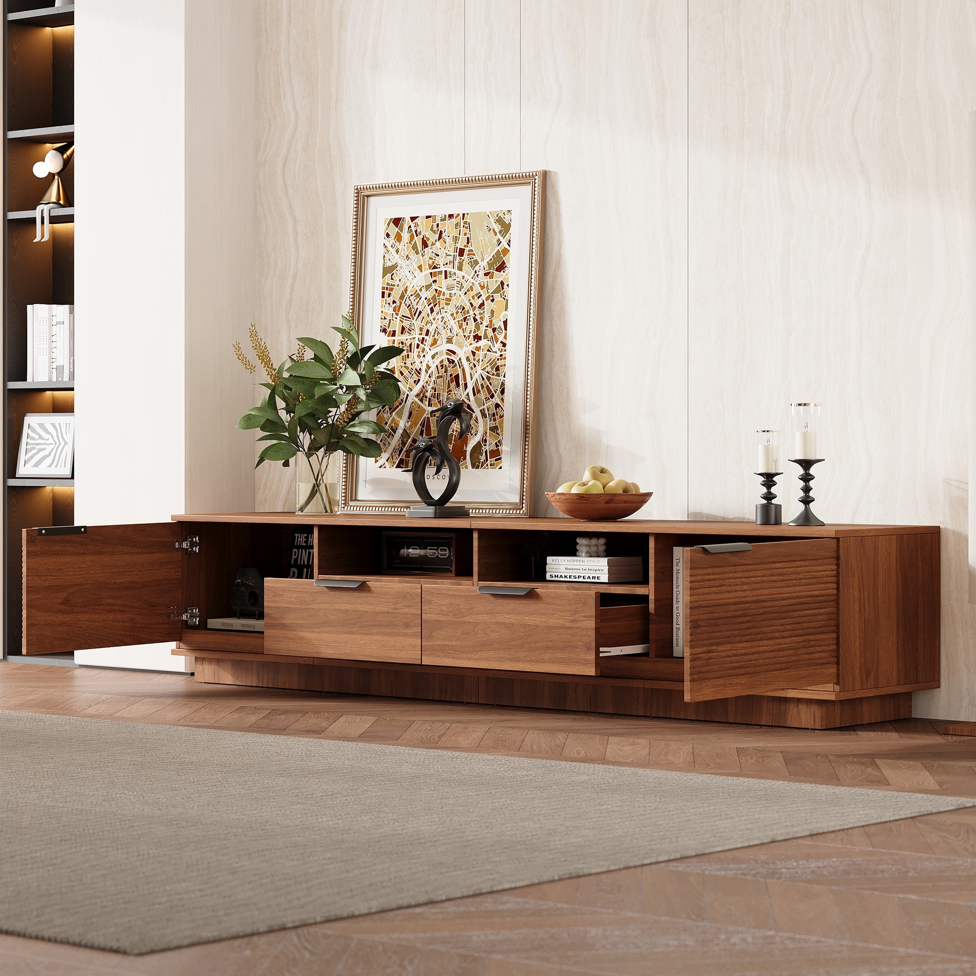 Modern TV Stand 78 Inch for TVs up to 85 with Deep Drawer and Cable Management