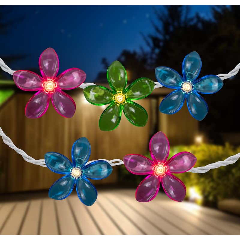 Set of 10 Pink, Blue Green Flower Patio Garden Novelty Lights 2.5