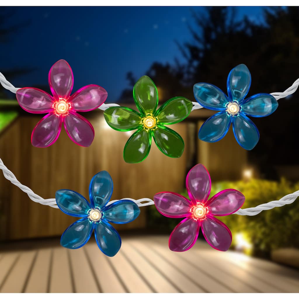 Set of 10 Pink, Blue Green Flower Patio Garden Novelty Lights 2.5
