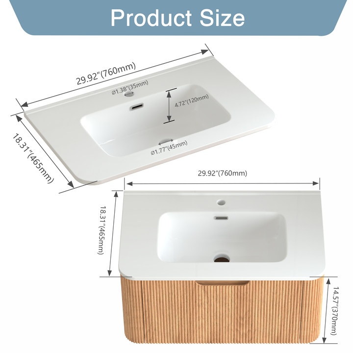 GDF Studio - Verona Floating Bathroom Vanity with Curved Edge Storage & Ceramic Basin without Faucet