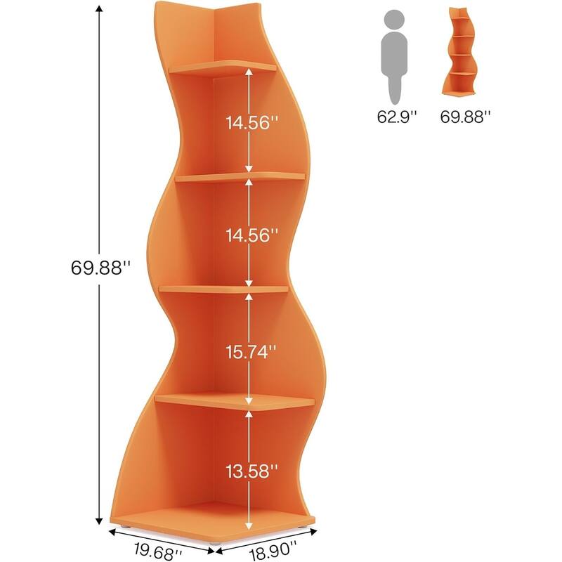 Rossetta 5-Tier Modern Elegant Floor Mount Streamlined Shape Corner Rack Shelf with Adjustable Shelves