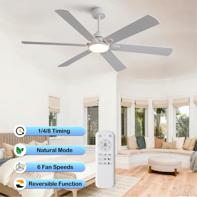 Smart 60" Indoor/Outdoor Ceiling Fan with Light, Dual Finish Black/Walnut 6-Blade, Remote Control, Dimmable LED