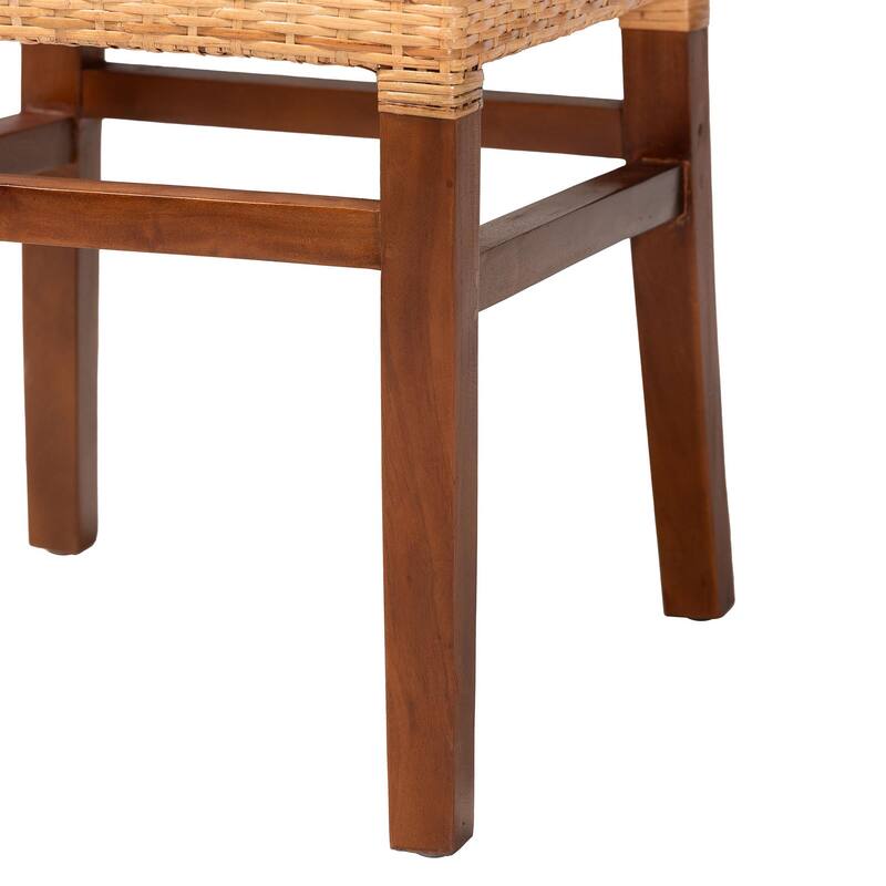 Caspia Mid-Century Mahogany Wood/ Natural Rattan 2-Piece Dining Chair Set