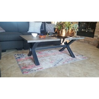 Aberdeen Industrial Zinc Top Weathered Oak Trestle Coffee Table by iNSPIRE Q Artisan