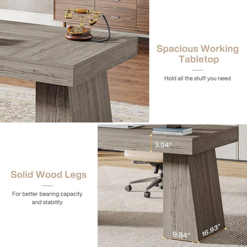 55 Inches Executive Desk with Double Trapezoid Base for home office