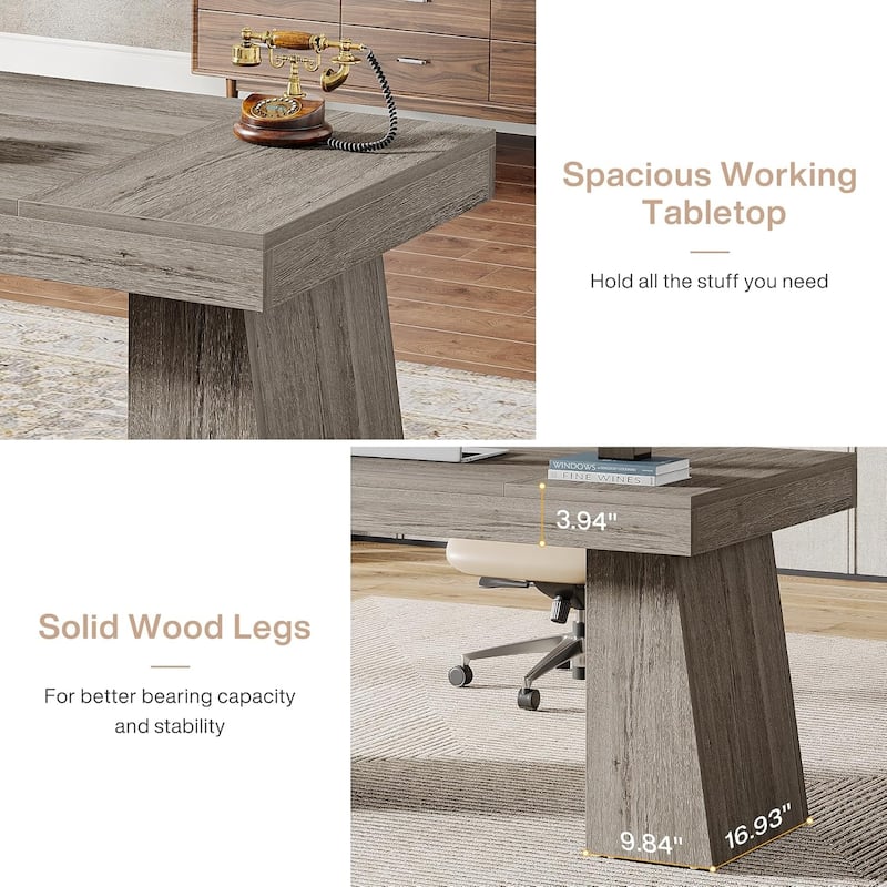 Brown Wood Mid-Century Executive Desk for Home Office