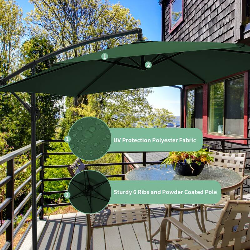 Ainfox 10 ft Cantilever Offset Outdoor Patio Umbrella with Base Stand Rotate and Tilt