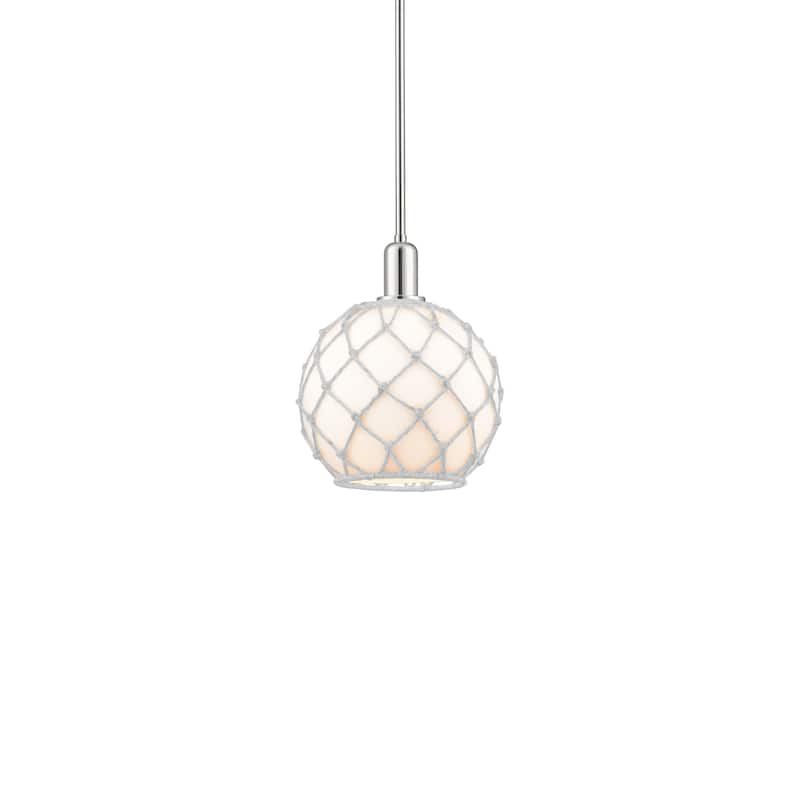 Innovations Lighting 716-1S-13-10 Farmhouse Rope Pendant Farmhouse - Polished Nickel / White Glass with White Rope