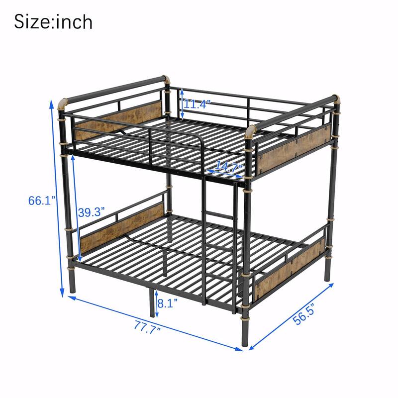 Metal Bunk Bed, Industrial Detachable Bunkbeds with Safety Guard Rails for Teens