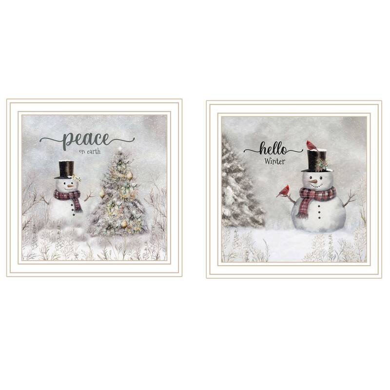2-Piece Framed Wall Art Set - Winter Peace On Earth, White Frame