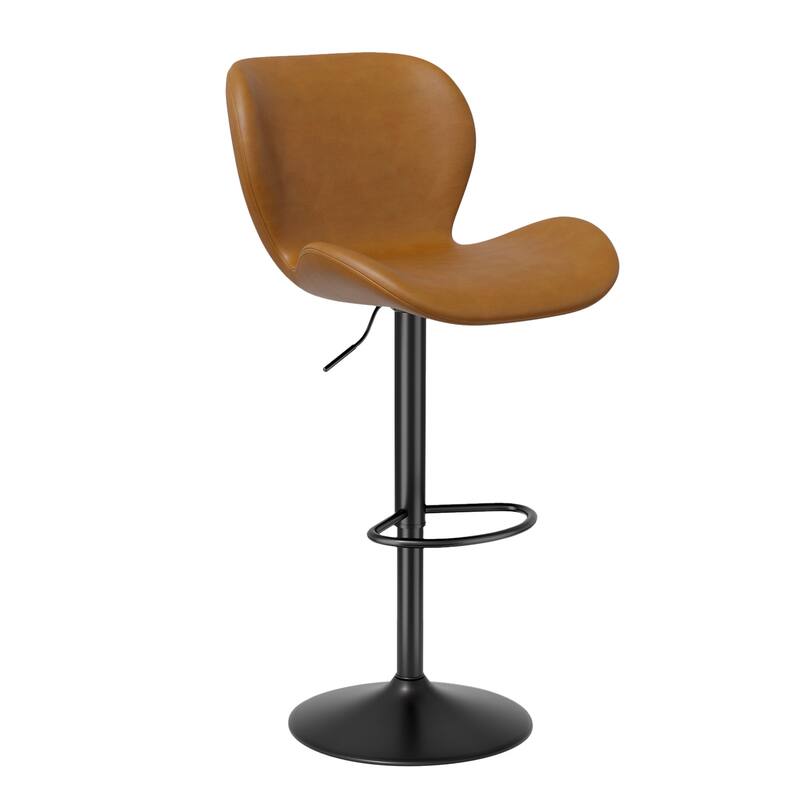 Swivel Bar Stools Set of 2,PU Leather Upholstered Barstools with Back & Footrest, Seat Adjustable Height 22.2-31IN Bar Chairs