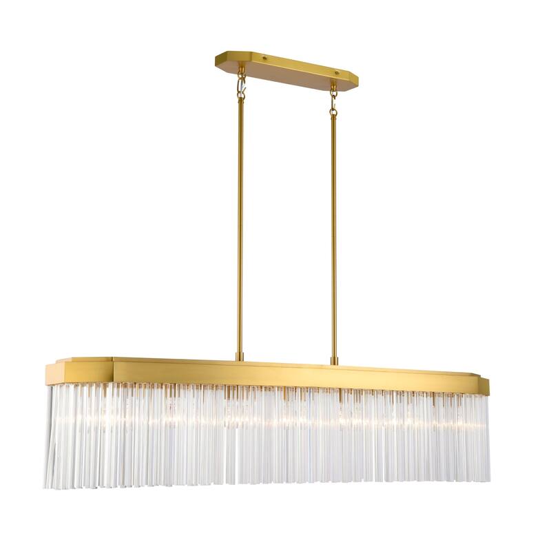 Artcraft Emma 7-Light Island-Light - Brushed Brass with Clear Glass Rods Shade