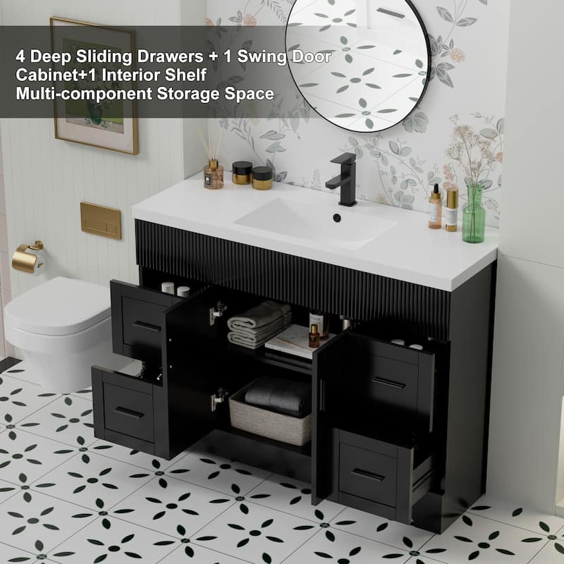 Modern 24/30/36/48" Wave-Line Bathroom Vanity Set with Sink & Faucet