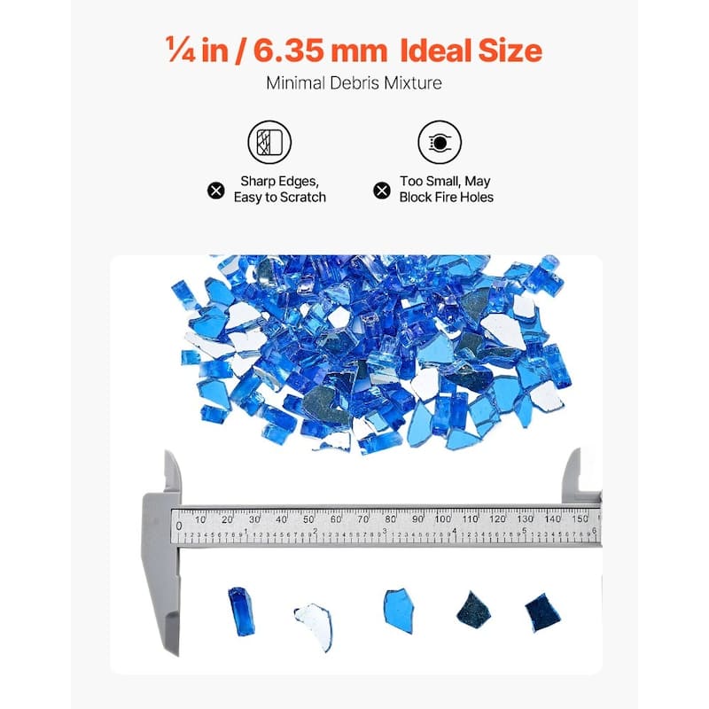 Cobalt Blue Tempered Crushed Fire Glass 10 lbs Heat Resistant - 1/4 inch