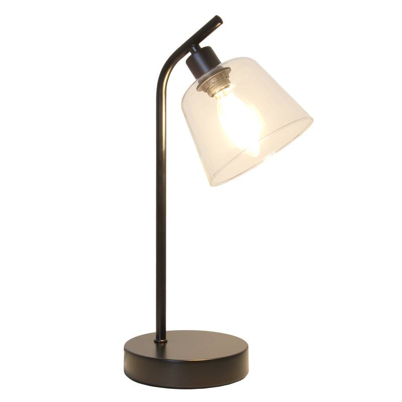 Angled Desk Lamp with Clear Ribbed Glass Shade - 15.75" - Black