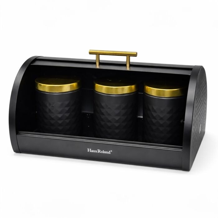 HausRoland White Bread Box Set with 3 Jars - 14.8 x 10.8 x 7.1