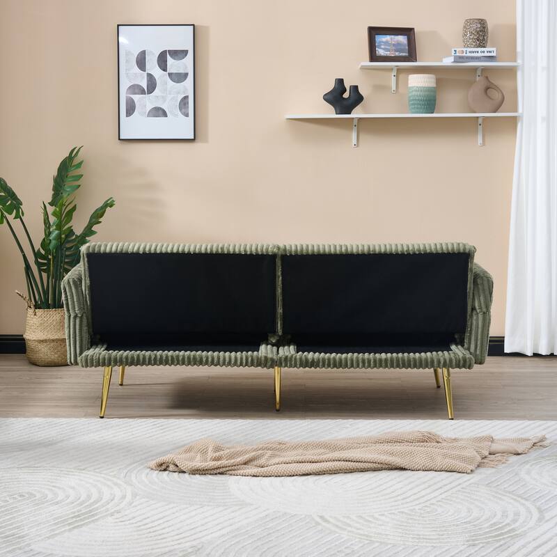 79 inch Green Corduroy Foldable Double Sofa Bed with Foam+Spring