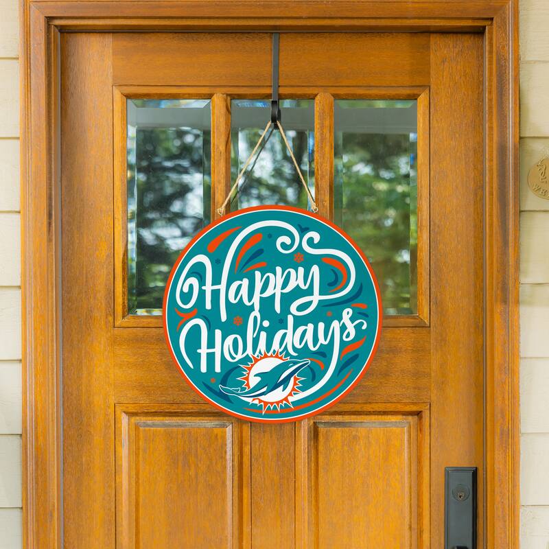 Miami Dolphins 18" x 18" Happy Holidays Door Décor Wall Sign - 18" x 18"