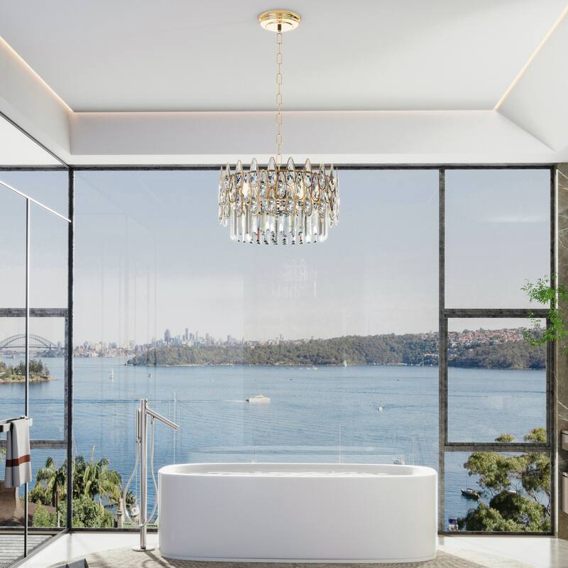 Sumptuous Dazzling Clear Teardrop Prism Crystal Chandelier with LED Lights