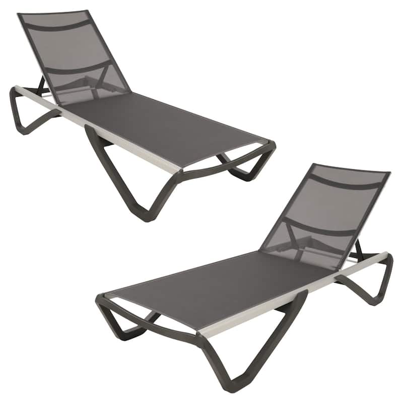 Furnish Theory Seabreeze Deck Patio Sunloungers Lounge Chairs Outdoor Chaise Lounges (Various Frame & Mesh Colors; Set of 2) - Anthracite Frame & Anthracite Mesh