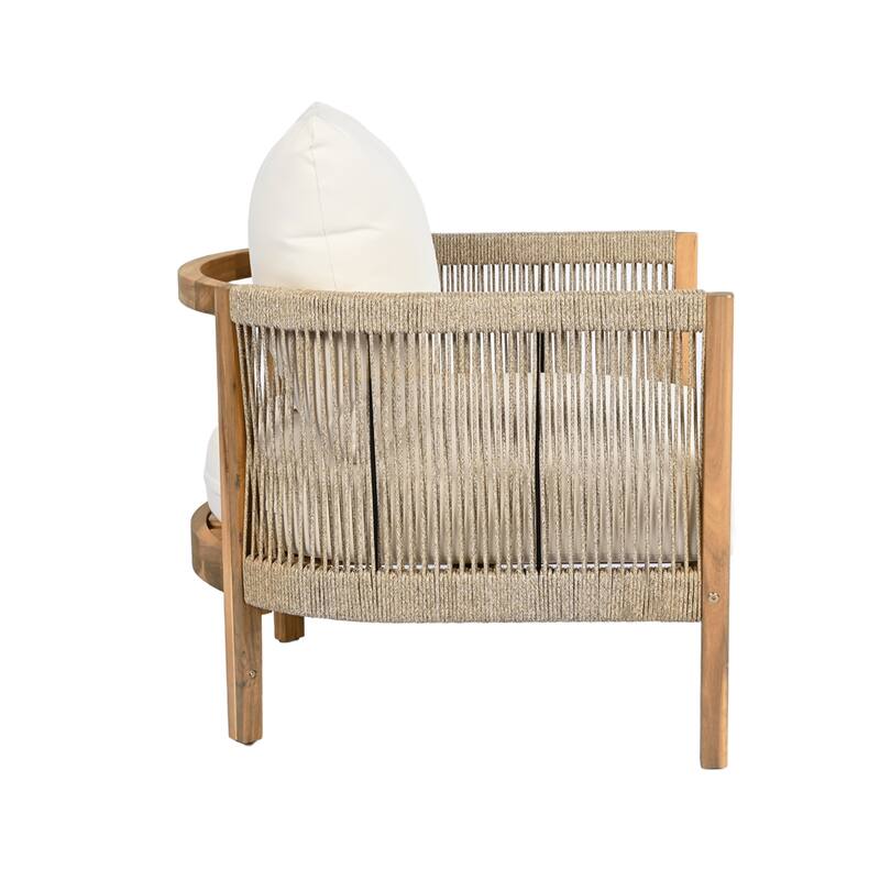 Christopher Knight Home - Everly 5-Piece Acacia Wood & Woven Rope Outdoor Furniture Set