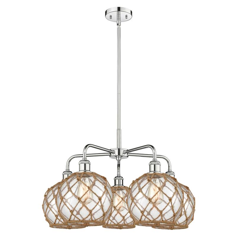 Innovations Lighting Endless Possibilities Ballston - Farmhouse Rope - 5 Light 27" Stem Hung Chandelier - Clear Glass with Brown Rope/Polished Chrome