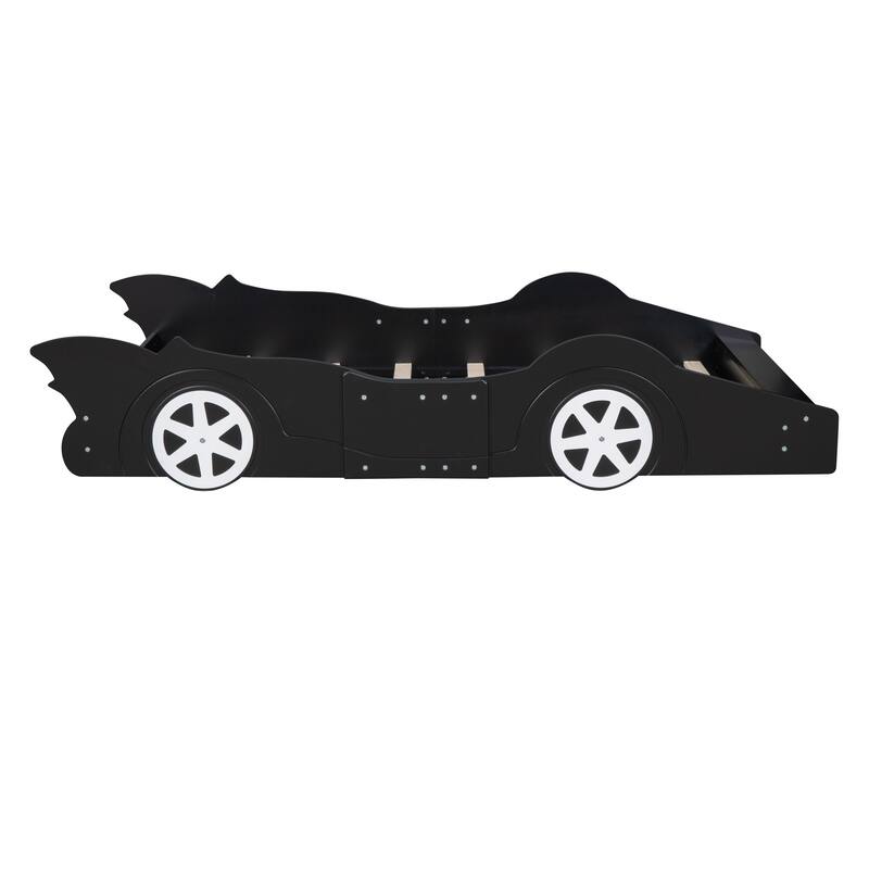 Race Car Twin/Full Platform Bed with Safety Rails, Black/Red/Blue, Sturdy Construction