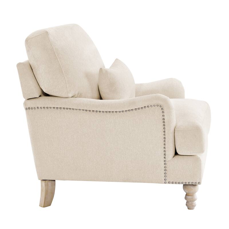 Upholstered Accent Chair with Solid Wood Legs and Pillow for Living Room Seating