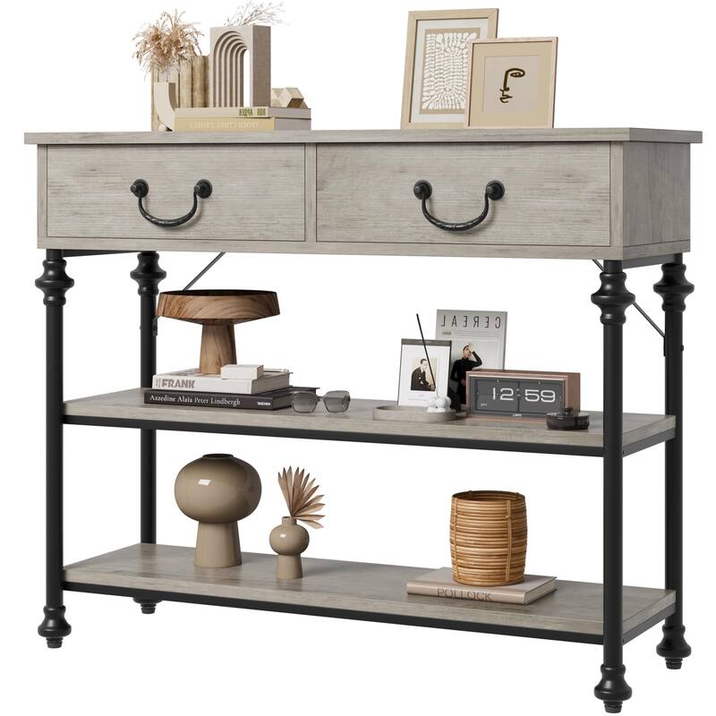 2-tier Farmhouse Console Table Narrow Entryway Table with Storage - 11.8"D x 43"W x 31.5"H