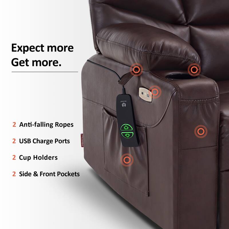 MCombo Electric Power Lift Recliner Chair Sofa for Elderly, 2 Side Pockets and Cup Holders, Faux Leather 7288