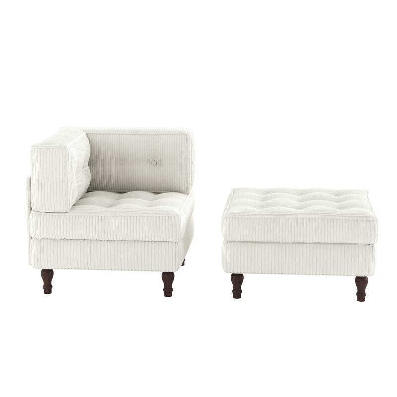 Corduroy Tufted Accent Chair Armchair and Ottoman Set