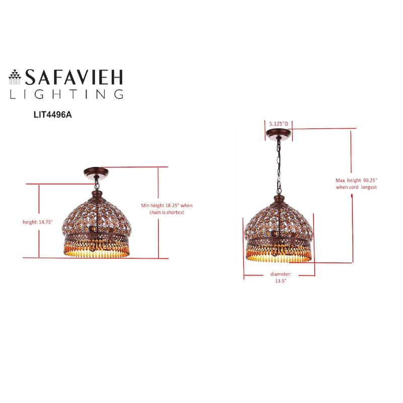 SAFAVIEH Lighting Rosanda 3-Light Bronze Beaded Adjustable Pendant Lamp - 13.5"x13.5"x18.25-90.25"
