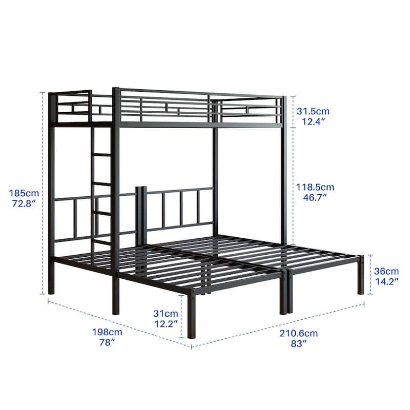 Heavy Duty Triple Bunk Bed, Twin Over Twin Over Twin Metal Bunk Bed with Guardrails & Ladder, 3 Beds for Kids, Teens & Adults