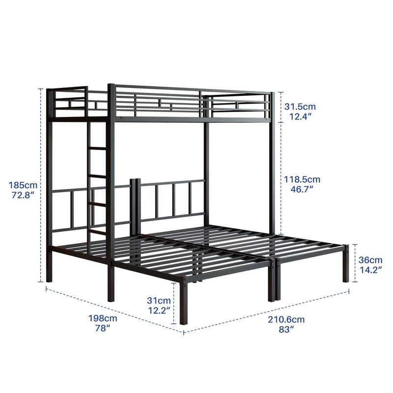 Twin Over Twin Over Twin Bunk Bed, Metal Triple Twin Bed with Safety Guardrails and Ladder, Convertible 3 Beds