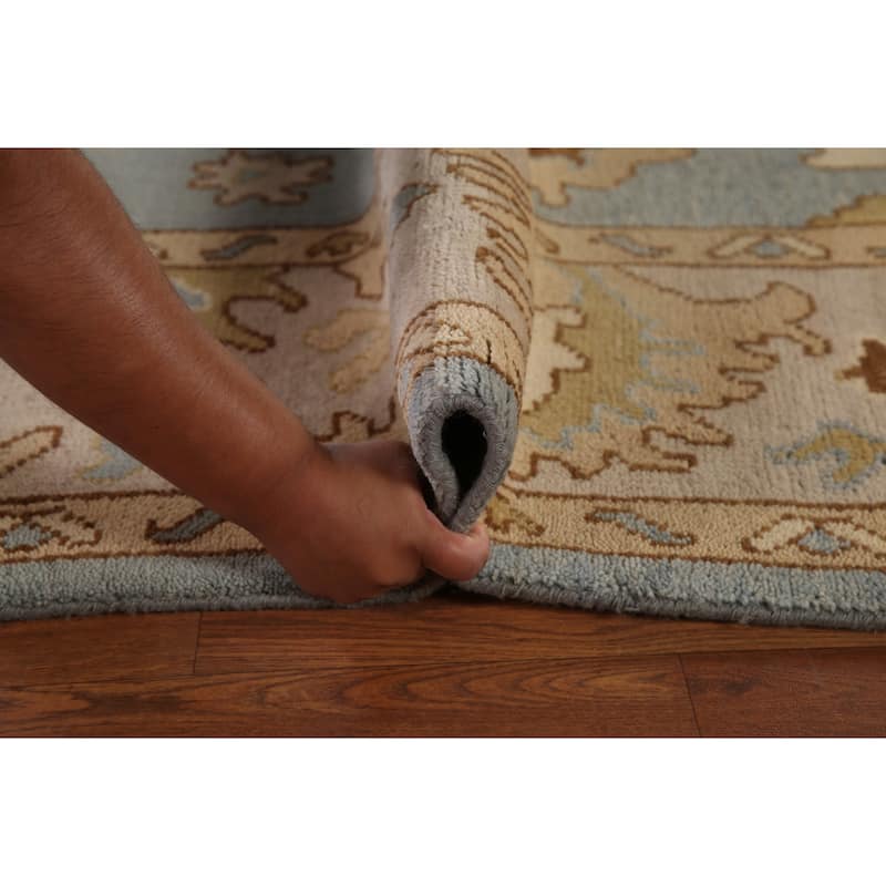 Blue Floral Oushak Oriental Area Rug Handmade Wool Carpet - 9'2"x 12'0"