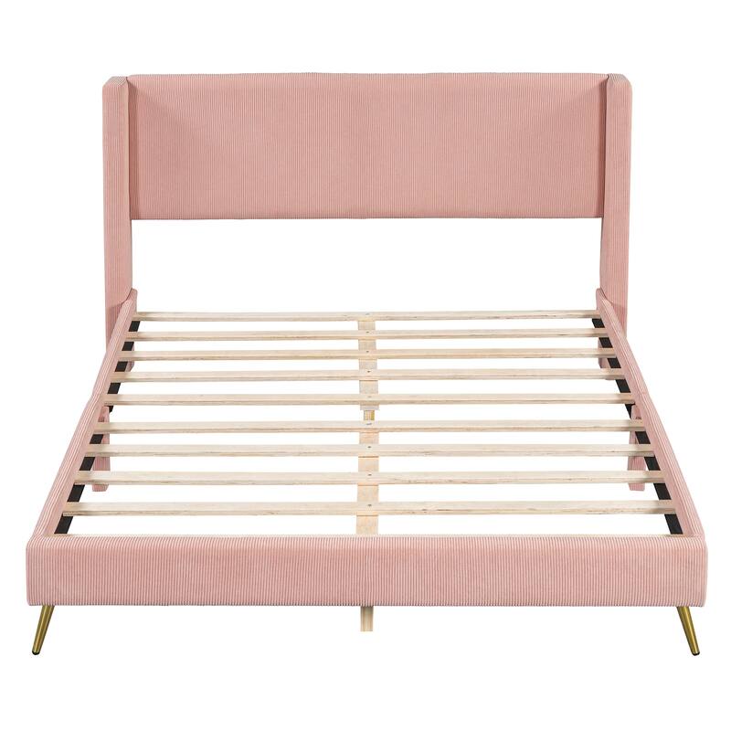 Modern Queen Platform Bed with Tufted Corduroy Headboard and Sturdy Metal Legs, No Box Spring Needed, Soft Upholstered Frame