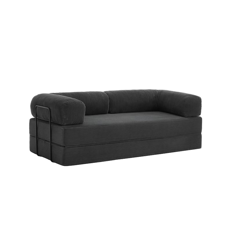 Set of 2 Corduroy Fully Compressed Convertible Sleeper Sofa with Metal Frame