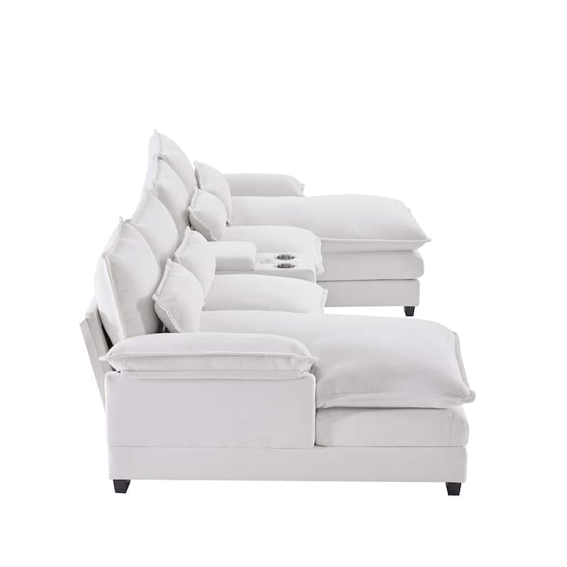 123*55" Modern U-shaped Sofa with Console,Cupholders and USB Ports
