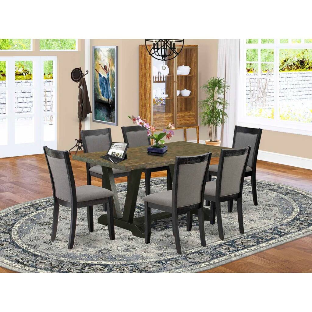 HomeStock 7-Piece Distressed Jacobean Finish Solid Wood Top Dining Table with 6 Chairs