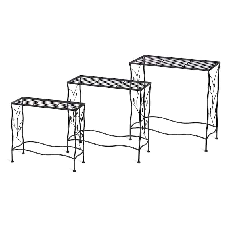 Glitzhome Set of 3 Large-capacity Multifunctional Metal Planter Stands Nesting Side Tables Bakers Racks